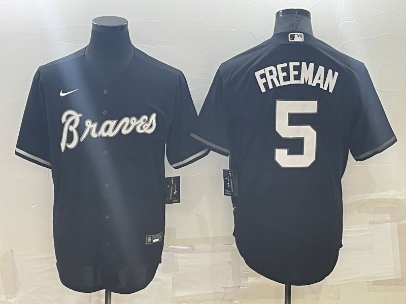 Cheap Men Atlanta Braves 5 Freeman Black Throwback Nike 2022 MLB Jersey